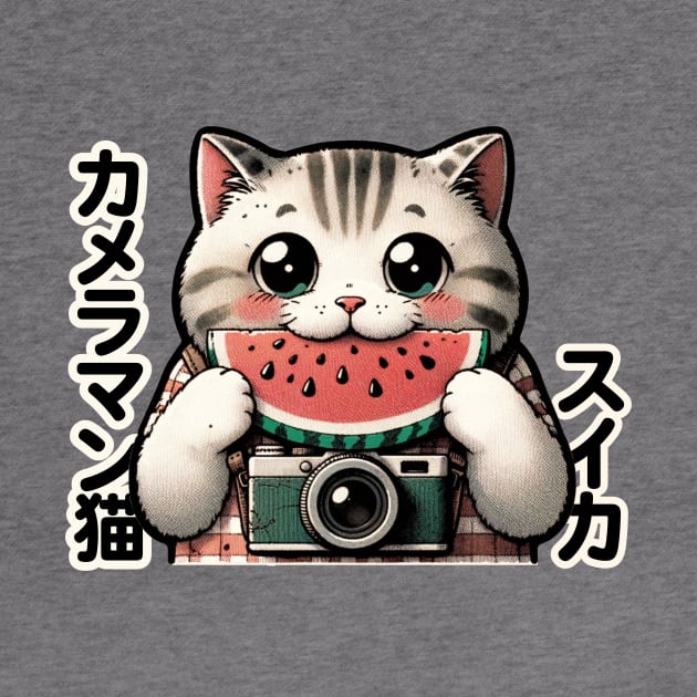 Japanese Photographer Cat with Watermelon - Eclectic Anime by Conversion Threads